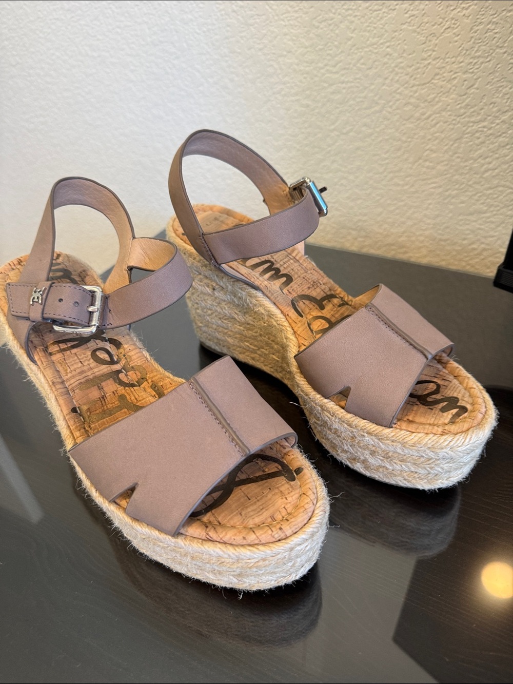 Sam Edelman Taupe Platform Espadrille Wedge Sandals